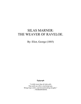 Silas Marner: the Weaver of Raveloe