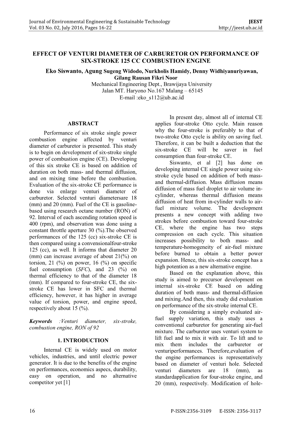 Effect of Venturi Diameter of Carburetor on Performance Of