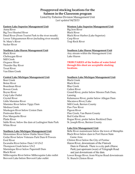 Preapproved Stocking Locations for the Salmon in the Classroom Program Listed by Fisheries Division Management Unit Last Updated 04/29/15