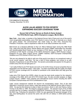 Alexi Lalas Added to Fox Sports' Expanding Soccer
