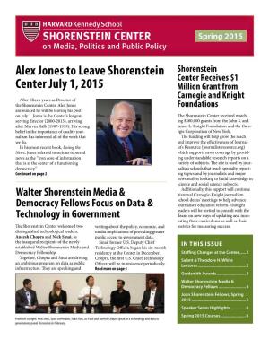 Alex Jones to Leave Shorenstein Center July 1, 2015