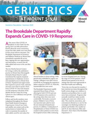 Geriatrics Newsletter • Summer 2020 the Brookdale Department Rapidly Expands Care in COVID-19 Response