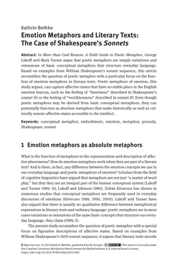 Emotion Metaphors and Literary Texts: the Case of Shakespeare's