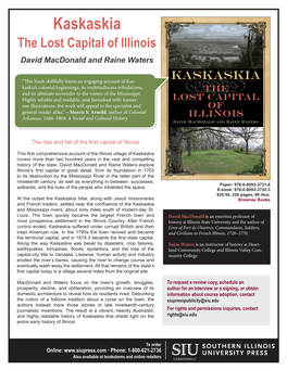 Kaskaskia the Lost Capital of Illinois David Macdonald and Raine Waters