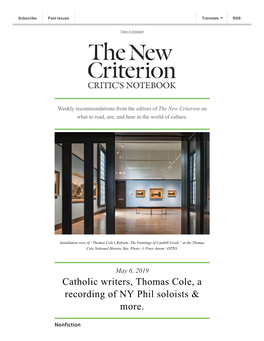 Catholic Writers, Thomas Cole, a Recording of NY Phil Soloists & More
