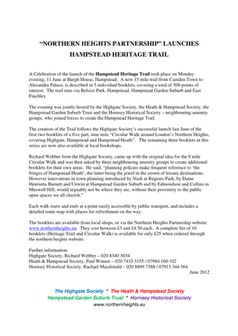 Launches Hampstead Heritage Trail