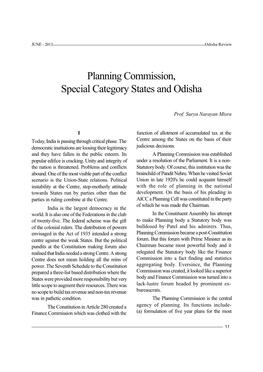 Planning Commission, Special Category States and Odisha