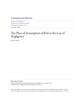 The Place of Assumption of Risk in the Law of Negligence, 22 La