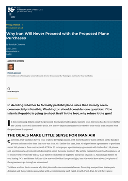 Why Iran Will Never Proceed with the Proposed Plane Purchases by Patrick Clawson