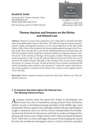 Thomas Aquinas and Irenaeus on the Divine and Natural Law