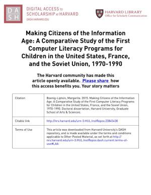 A Comparative Study of the First Computer Literacy Programs for Children in the United States, France, and the Soviet Union, 1970-1990