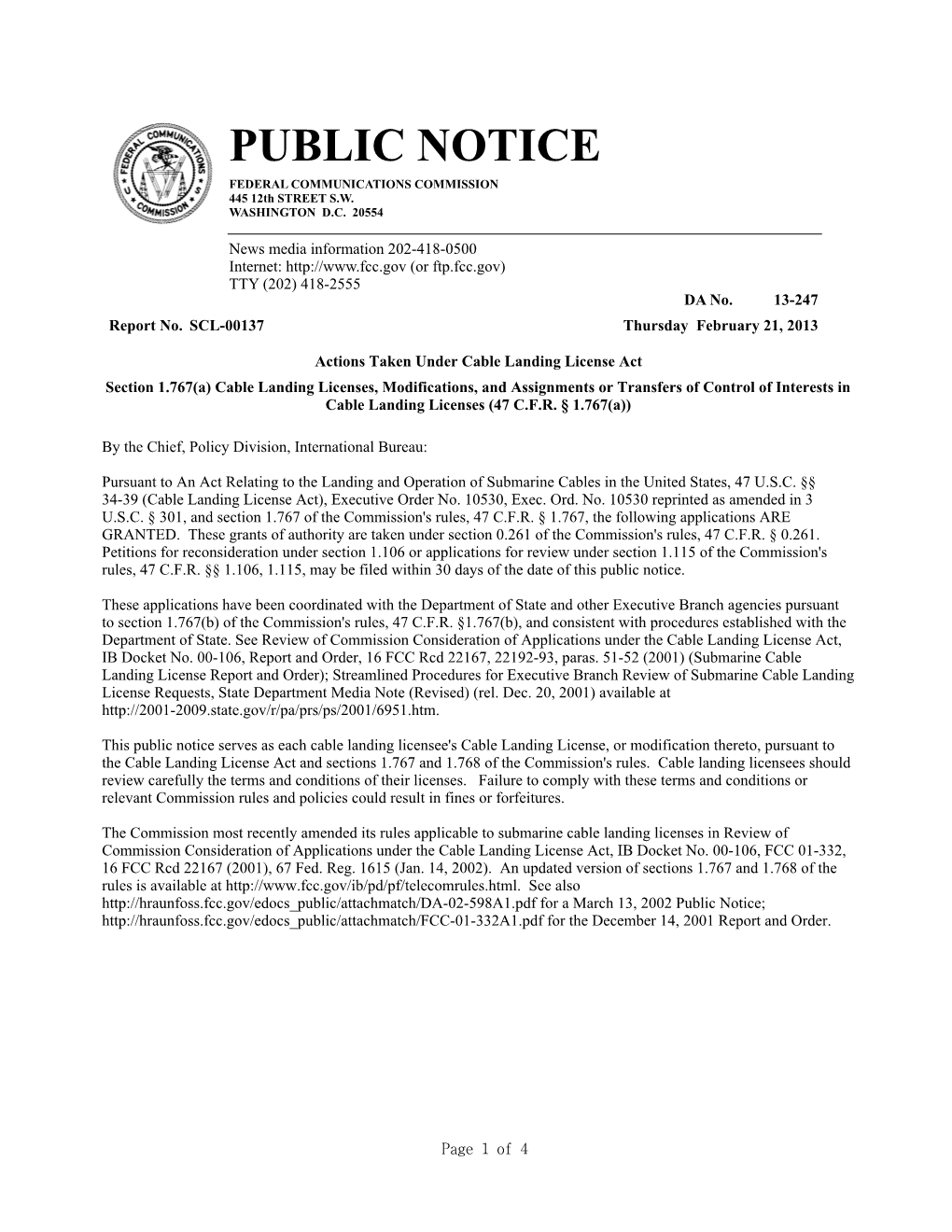 PUBLIC NOTICE FEDERAL COMMUNICATIONS COMMISSION 445 12Th STREET S.W