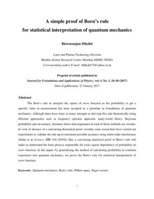 A Simple Proof of Born's Rule for Statistical Interpretation of Quantum