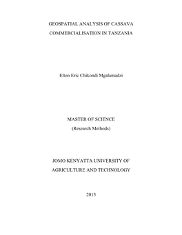 Geospatial Analysis of Cassava Processing Enterprise in Tanzania