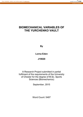 Biomechanical Variables of the Yurchenko Vault