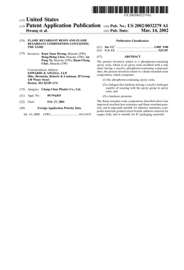 (12) Patent Application Publication (10) Pub. No.: US 2002/0032279 A1 Hwang Et Al