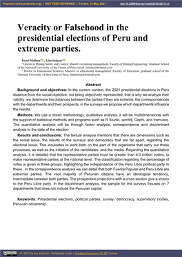 Veracity Or Falsehood in the Presidential Elections of Peru and Extreme Parties