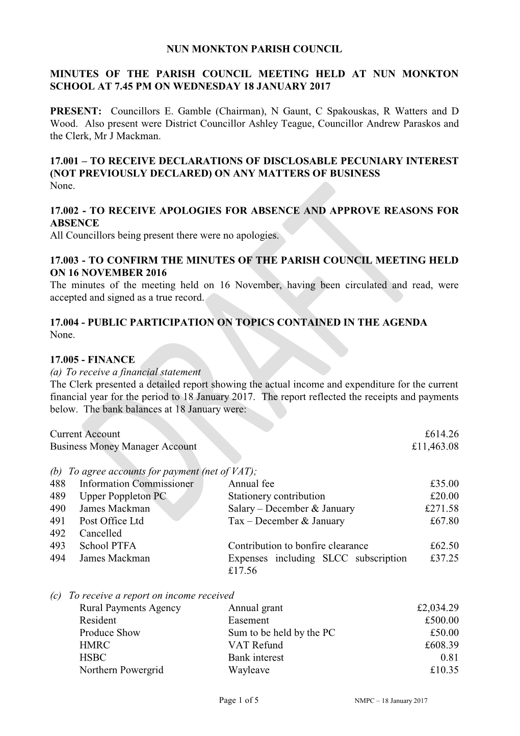 Nun Monkton Parish Council Minutes of the Parish