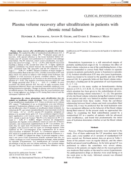 Plasma Volume Recovery After Ultrafiltration in Patients with Chronic Renal Failure