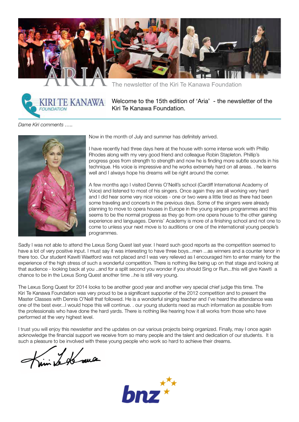 ARIA the Newsletter of the Kiri Te Kanawa Foundation