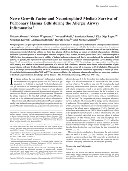 Nerve Growth Factor and Neurotrophin-3 Mediate Survival of Pulmonary Plasma Cells During the Allergic Airway Inﬂammation1