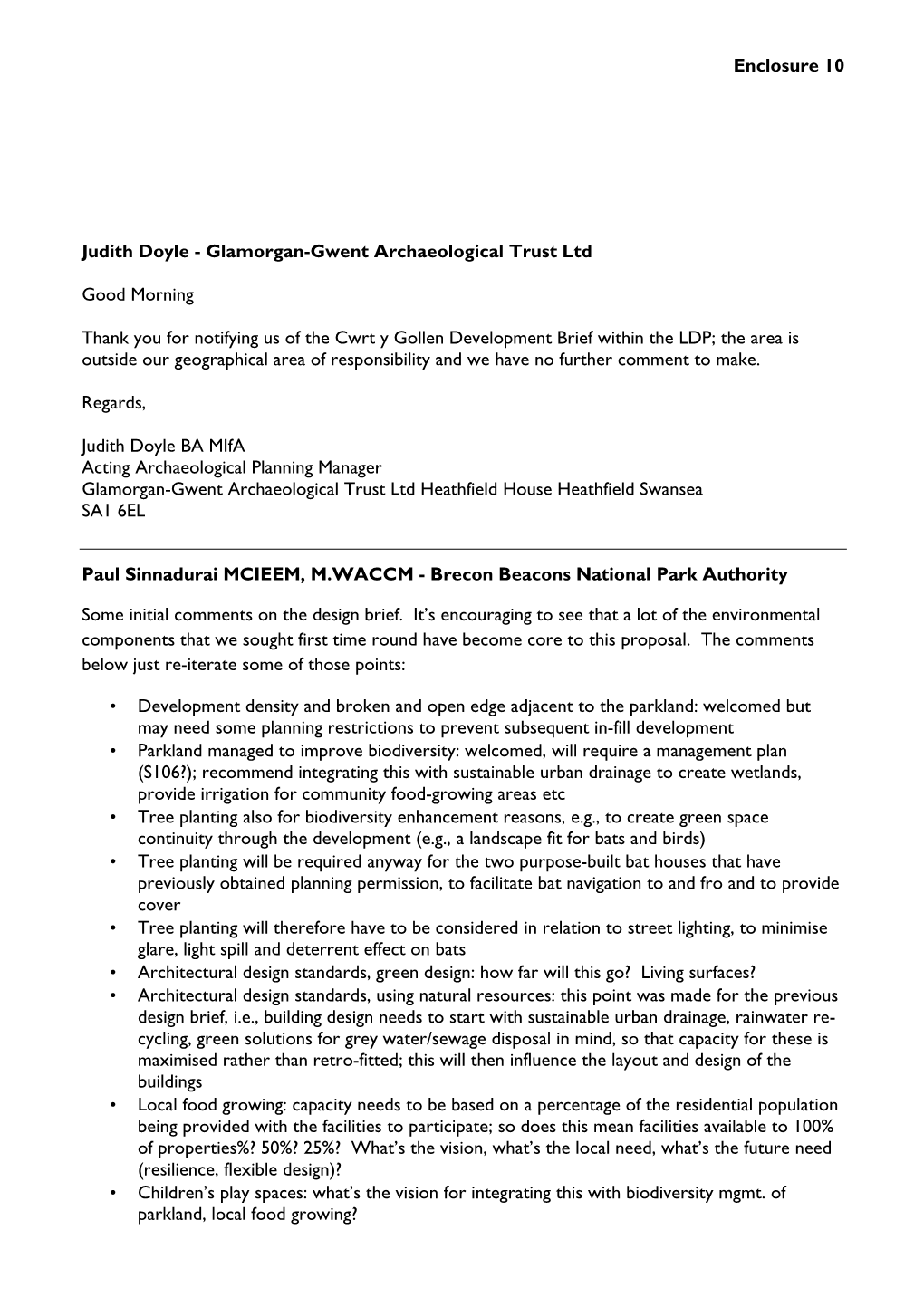 Cwrt Y Gollen Consultation Responses