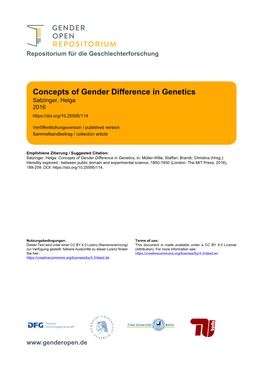 Concepts of Gender Difference in Genetics Satzinger, Helga 2016