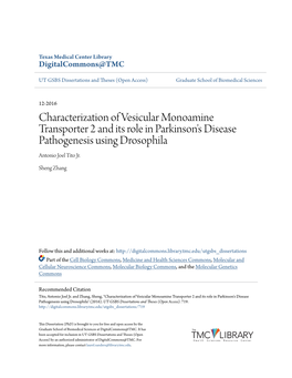 Characterization of Vesicular Monoamine Transporter 2 and Its Role in Parkinson's Disease Pathogenesis Using Drosophila Antonio Joel Tito Jr