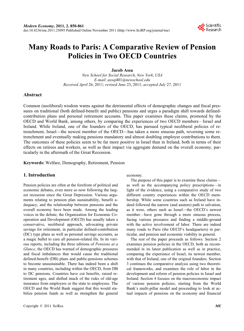 A Comparative Review of Pension Policies in Two OECD Countries