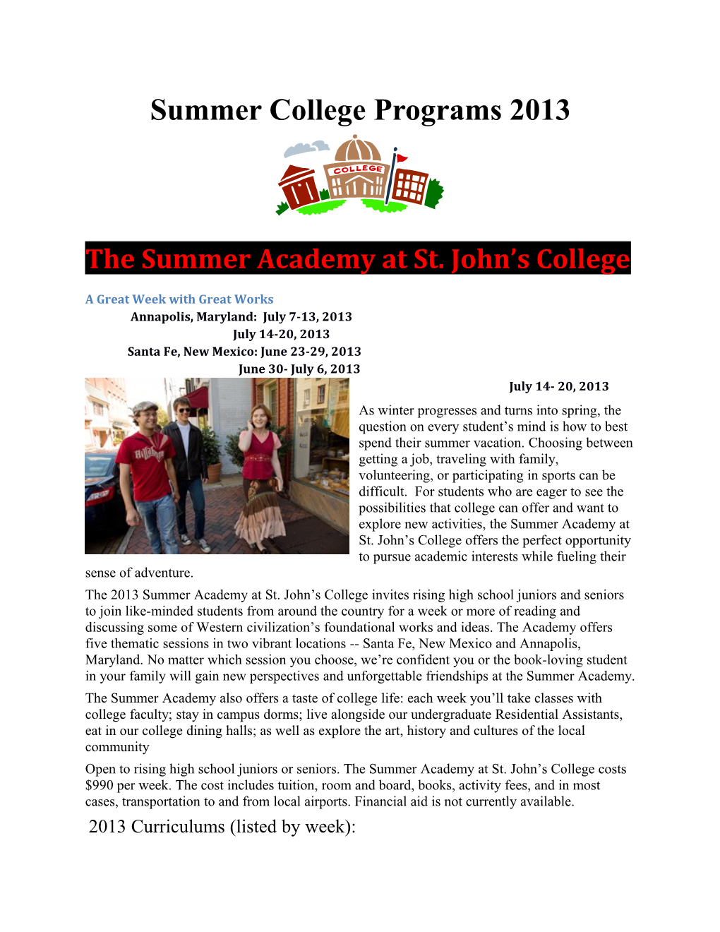 Summer College Programs 2013