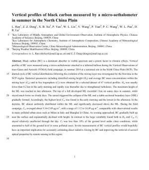 Vertical Profiles of Black Carbon Measured by a Micro-Aethalometer in Summer in the North China Plain L