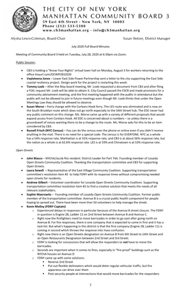 THE CITY of NEW YORK MANHATTAN COMMUNITY BOARD 3 59 East 4Th Street - New York, NY 10003 Phone (212) 533-5300 - Info@Cb3manhattan.Org