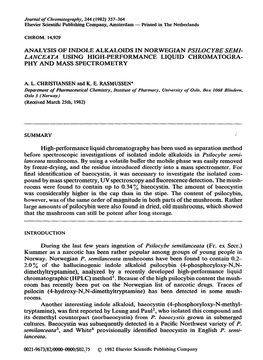 ANALYSIS of INDOLE Alkaloids in NORWEGIAN PSILOCYBE SEMI- LANCEATA USING HIGH-PERFORMANCE LIQUID CHROMATOGRA- PHY and MASS SPECTROMETRY