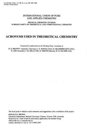 Acronyms Used in Theoretical Chemistry