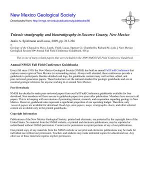 Triassic Stratigraphy and Biostratigraphy in Socorro County, New Mexico Justin A