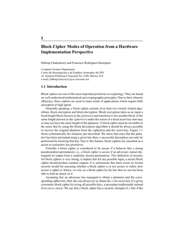 1 Block Cipher Modes of Operation from a Hardware Implementation Perspective