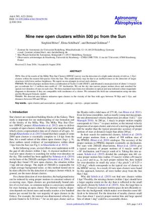 Nine New Open Clusters Within 500 Pc from the Sun Siegfried Röser1, Elena Schilbach1, and Bertrand Goldman2, 3