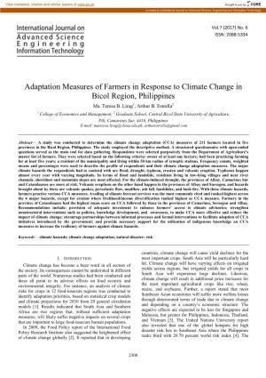 Adaptation Measures of Farmers in Response to Climate Change in Bicol Region, Philippines Ma