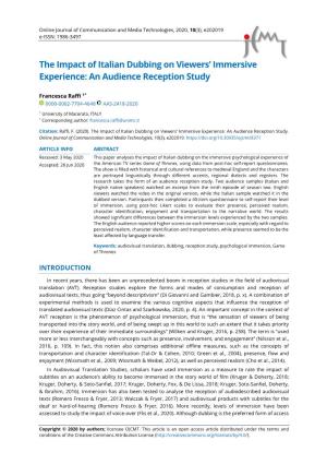 The Impact of Italian Dubbing on Viewers' Immersive Experience: An