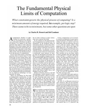 The Fundamental Physical Limits of Computation