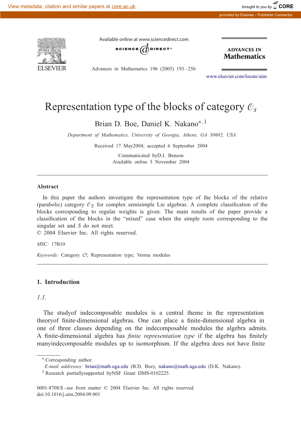 Representation Type of the Blocks of Category Os