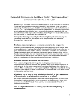 Expanded Comments on the City of Boston Placemaking Study Comments Submitted to the BRA on July 14, 2016
