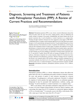 Diagnosis, Screening and Treatment of Patients with Palmoplantar Pustulosis (PPP): a Review of Current Practices and Recommendations