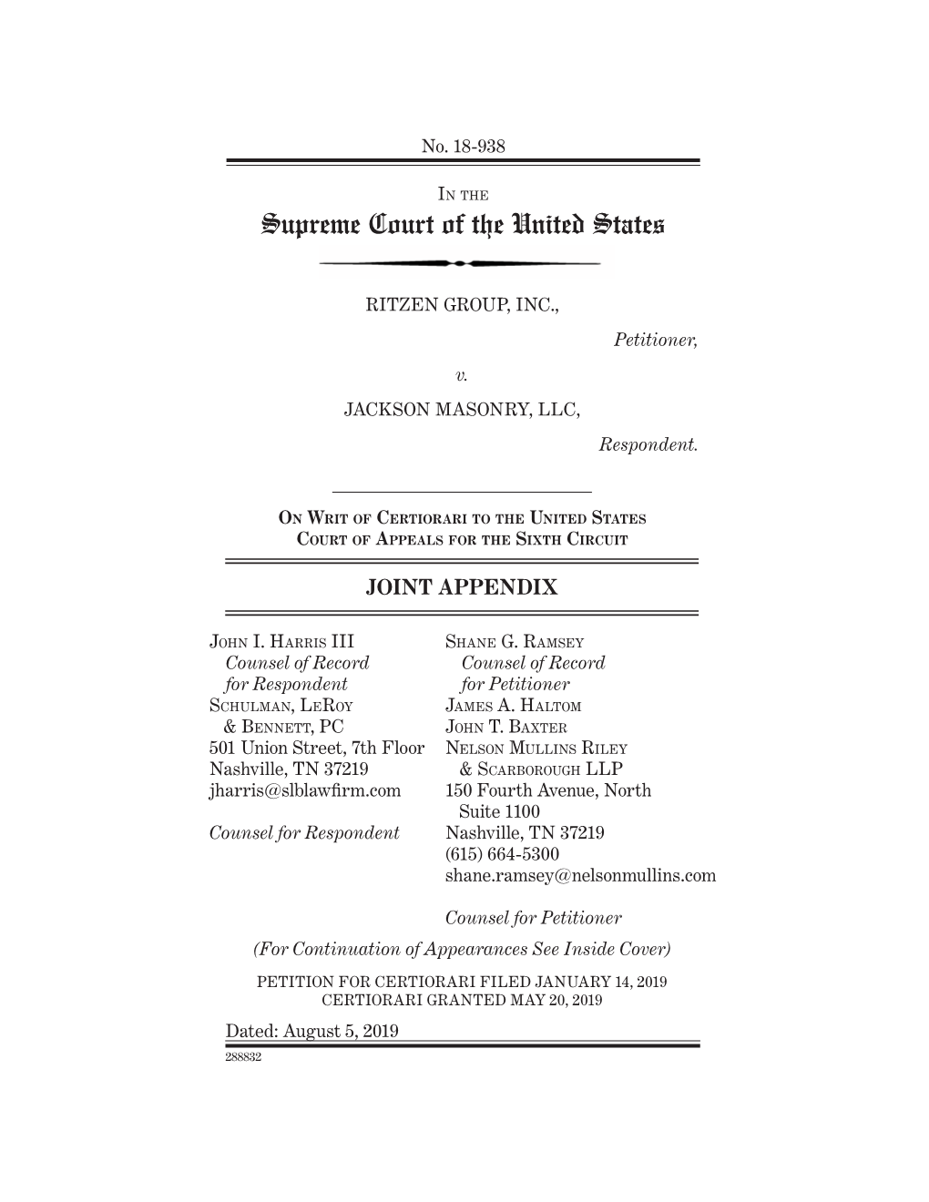 Document(S): 57) Ritzen Group, Pgs) Inc’S Motion for Relief from the Automatic Stay Filed on the Behalf Of: Debtor Jackson Masonry, LLC (RE: Related Document(S)57)