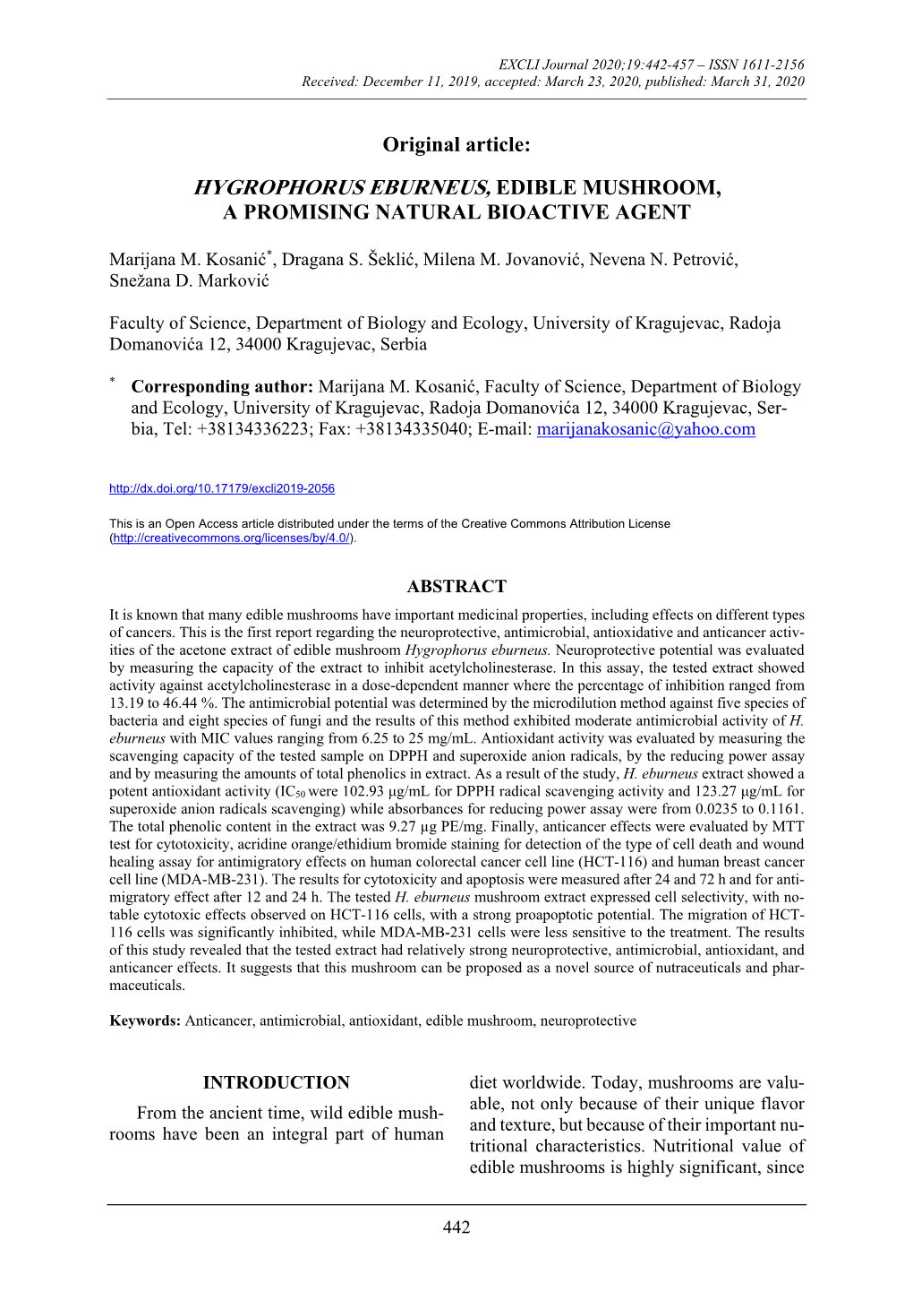 Hygrophorus Eburneus, Edible Mushroom, a Promising Natural Bioactive Agent