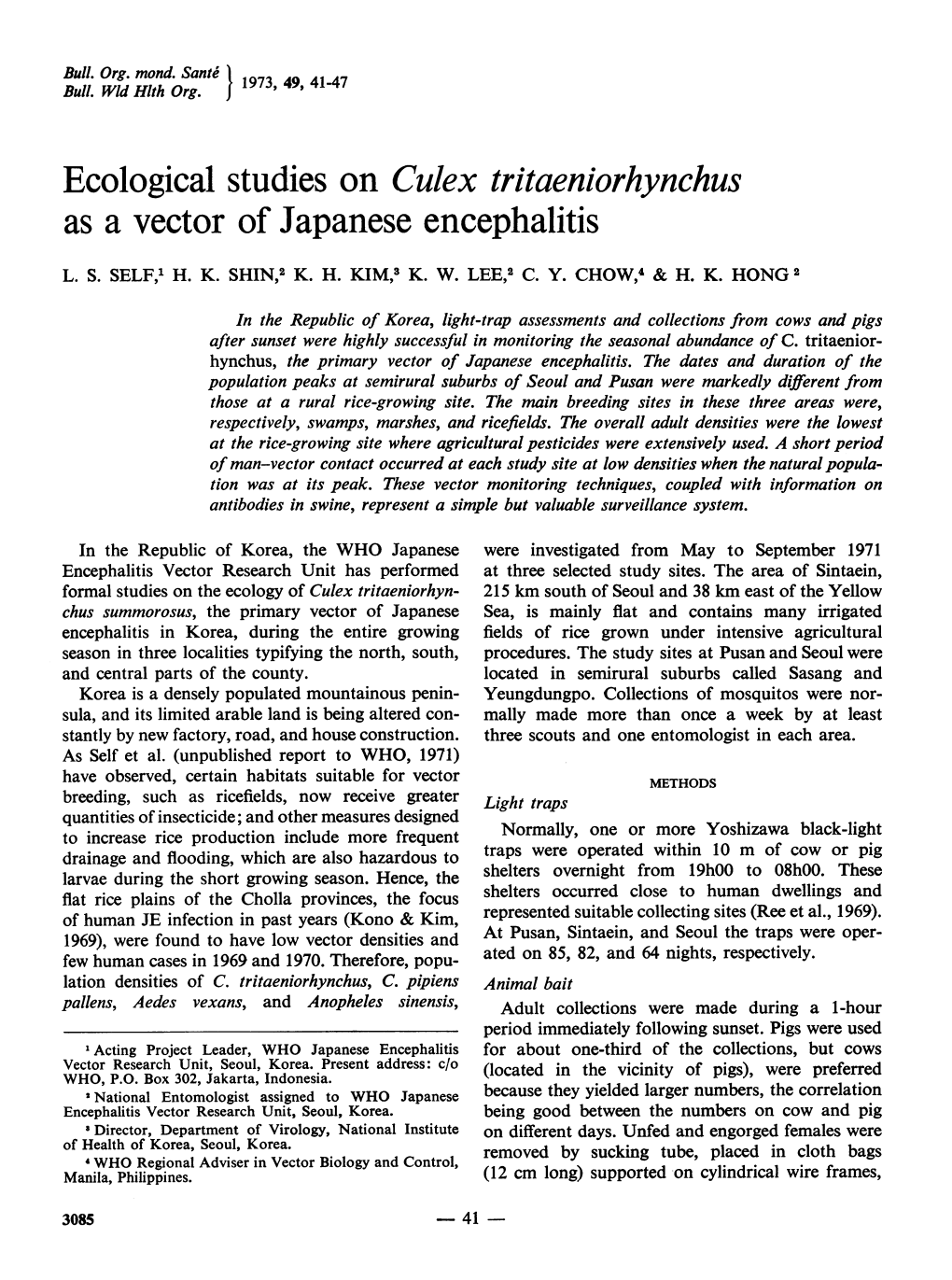 Ecological Studies on Culex Tritaeniorhynchus As a Vector of Japanese Encephalitis