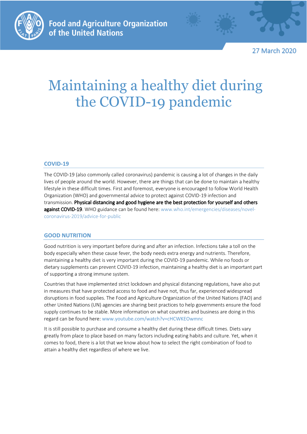 Maintaining a Healthy Diet During the COVID-19 Pandemic