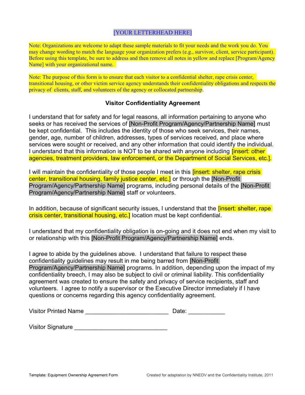 Visitor Confidentiality Agreement