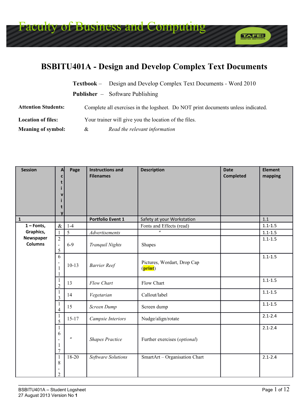 BSBITU401A - Design and Develop Complex Text Documents