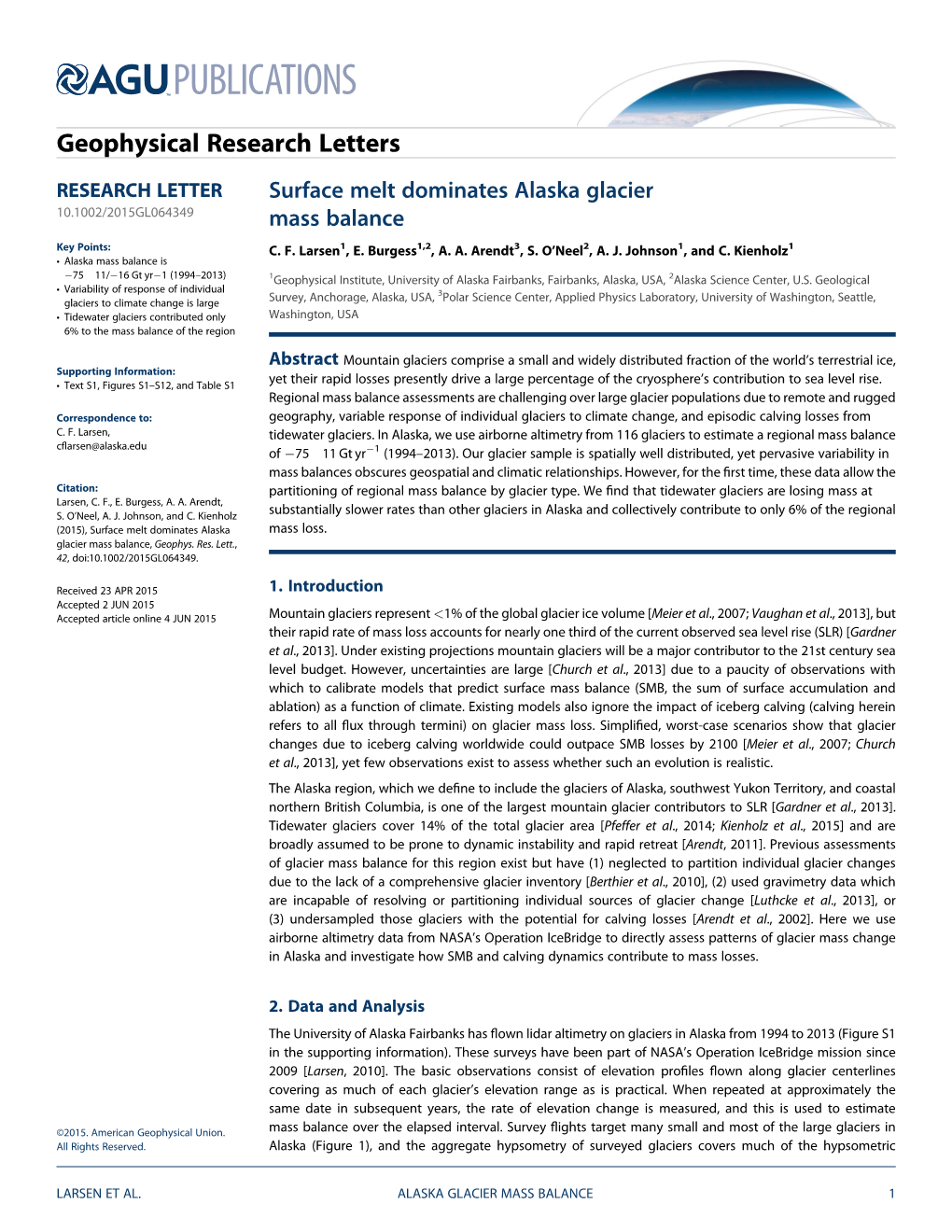 Surface Melt Dominates Alaska Glacier Mass Balance